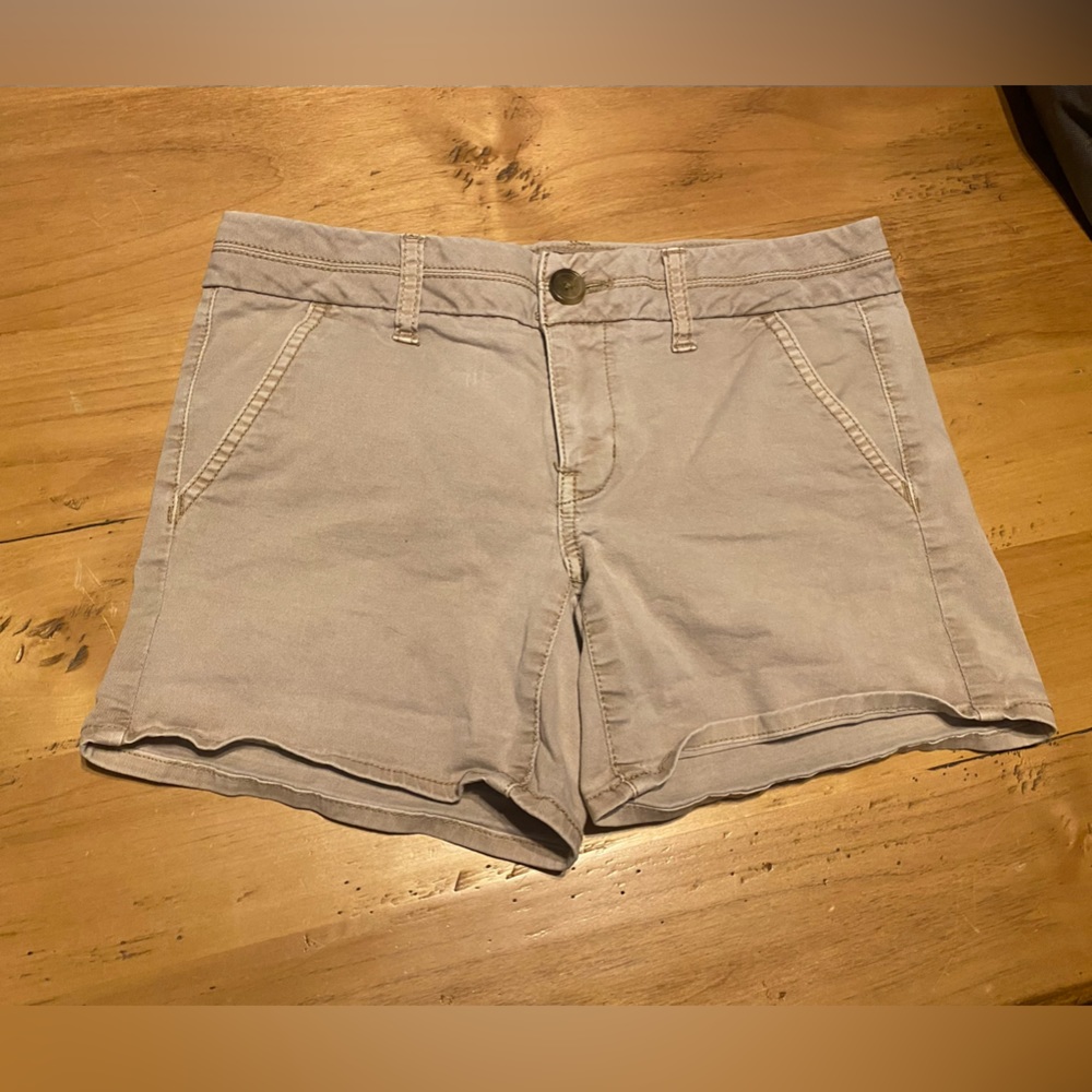 American Eagle Women’s Khaki Midi Stretch Shorts, Size 2